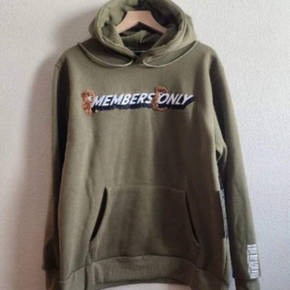 Members Only Hoodie Mens Medium Teddy Bear Pullover Sweatshirt New